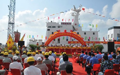 中國最先進的漁政執(zhí)法船——中國漁政310船，29日在廣東湛江海濱船廠舉行交船儀式。