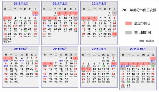 國務院辦公廳公布2011年部分節假日安排通知