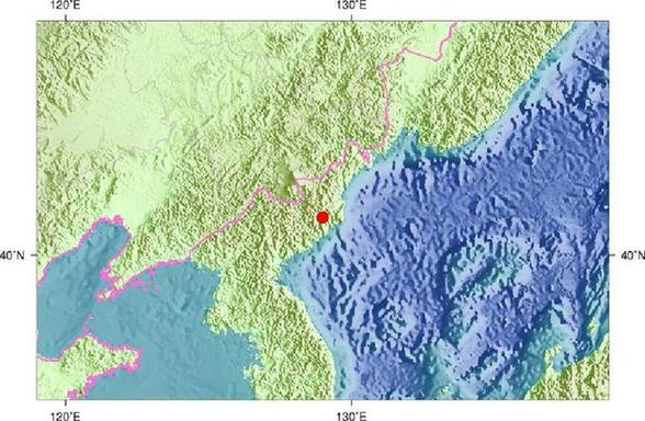 這張來自中國地震局網站的地圖標出了北京時間2月12日10時57分朝鮮發生地震的位置。 新華社發（中國地震局）