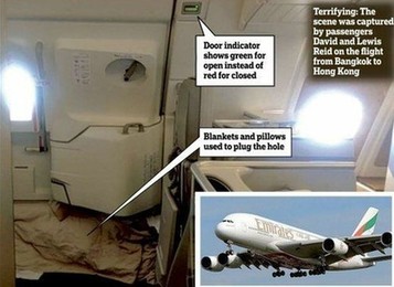 阿航A380空中艙門松開 空姐用毛毯堵住繼續飛